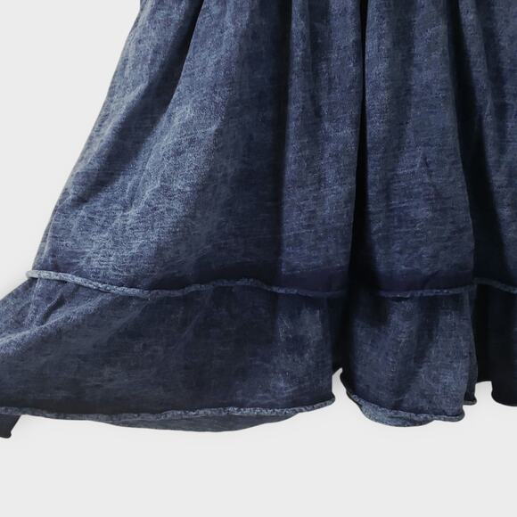 White Birch Acid Wash Denim Ruffle Tiered Flutter Mini Dress XL Layered Grunge - Picture 4 of 12